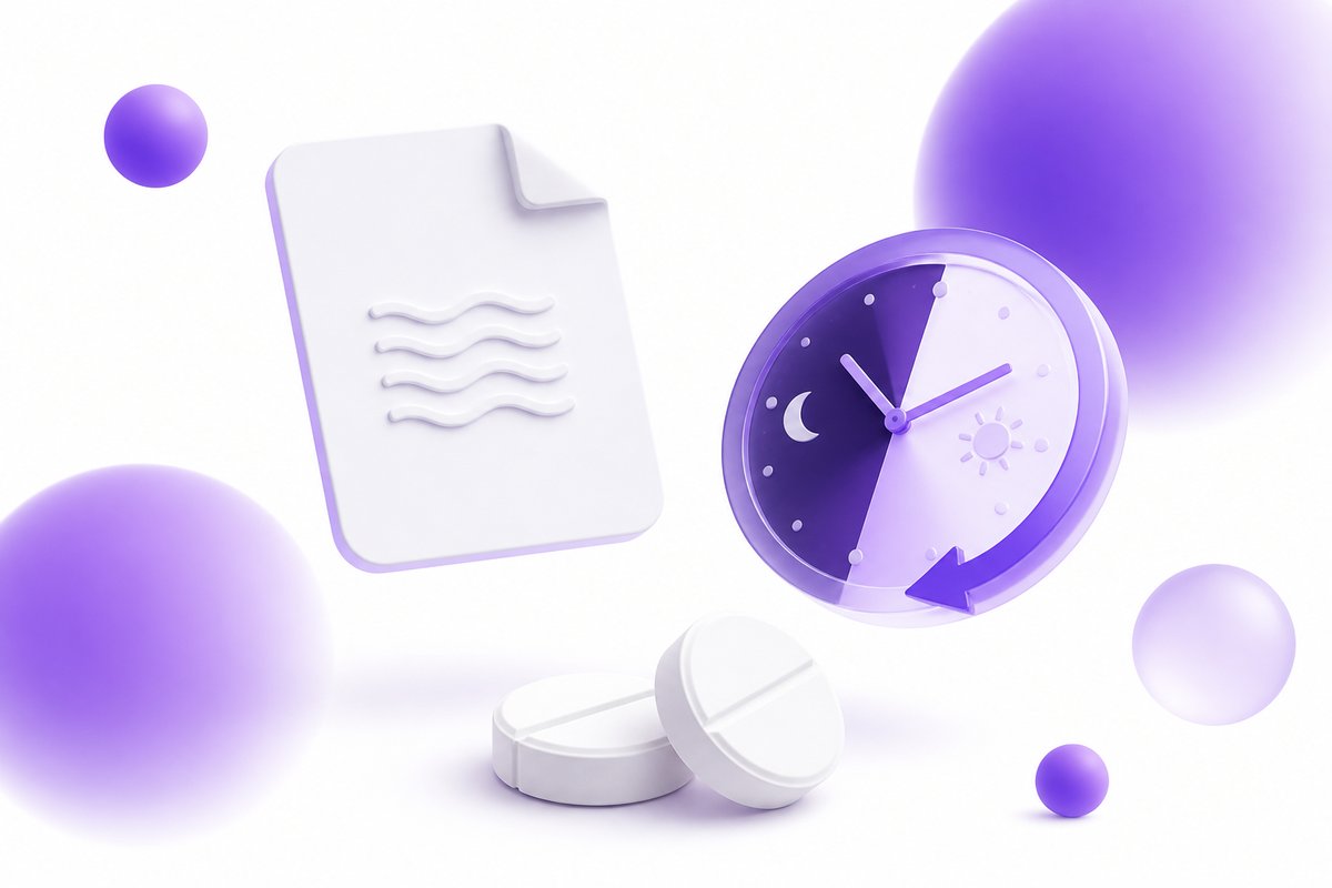 Night-shift clock beside 200 mg modafinil tablets