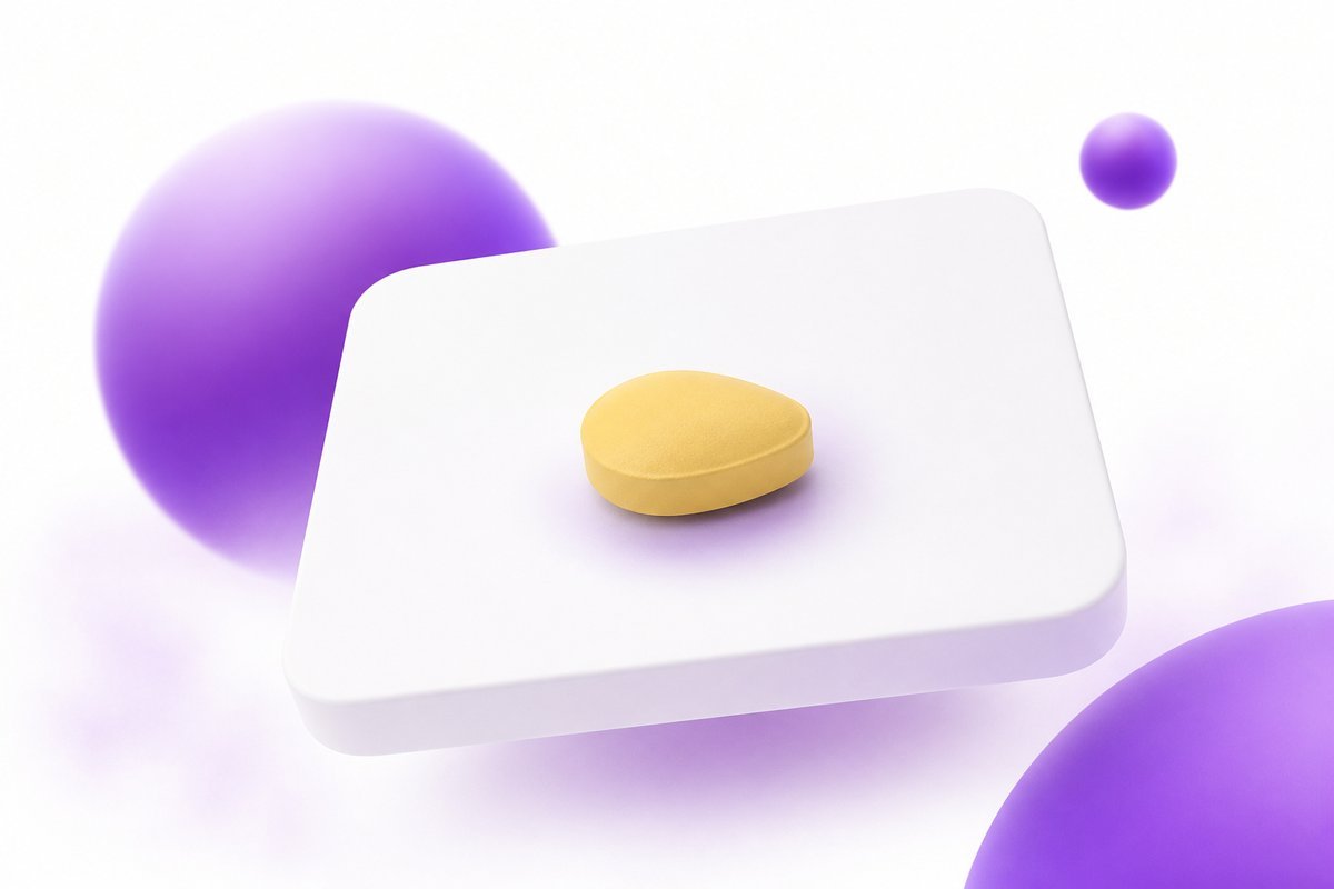 5 mg daily tadalafil tablet beside a 20 mg PRN blister on a white docket