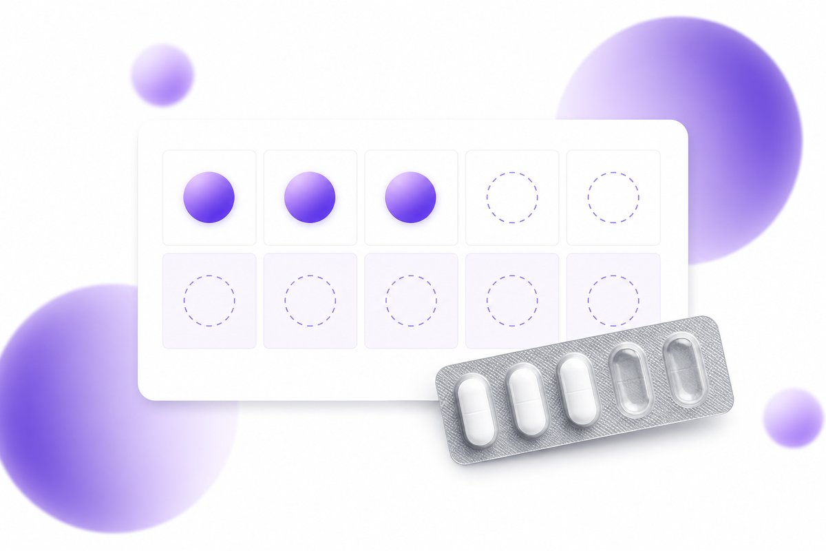 Six 250 mg azithromycin tablets on a Z-Pak day strip